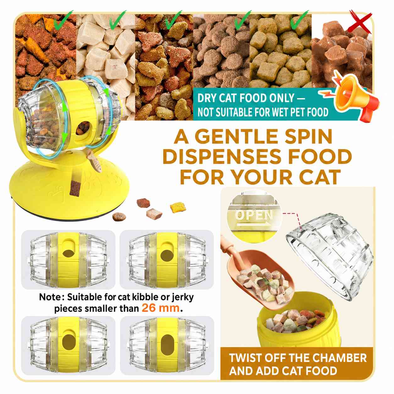 Rotating Drum Cat Treat Dispensing Puzzle Feeder with Suction Base-main 4